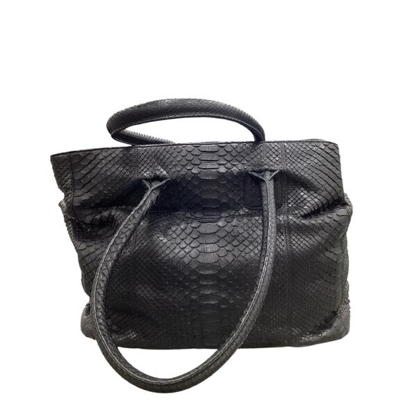 Genuine Python Skin Bag Women’s Overnight Size Magnetic Closure Inside Pockets - Picture 2 of 6